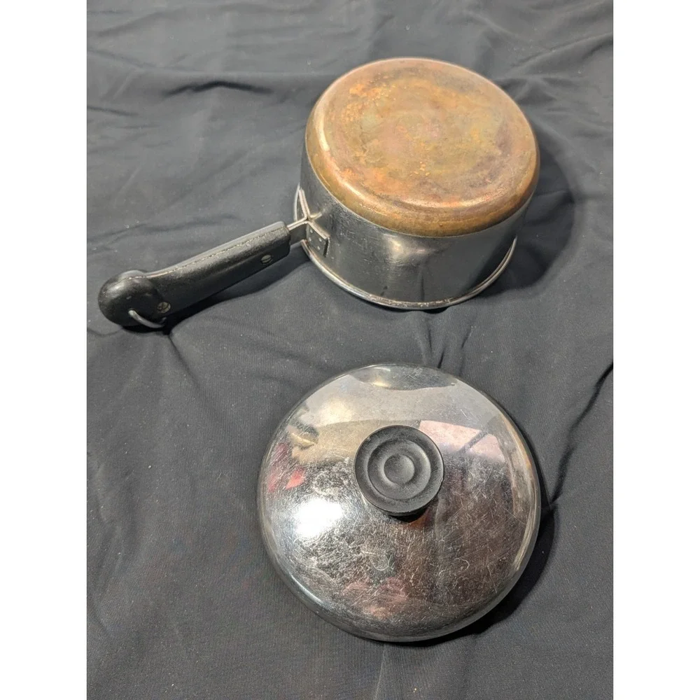 VTG Revere Ware 1 Qt Copper Bottom Saucepan Lid 1801 Rome NY Bakelite Handle